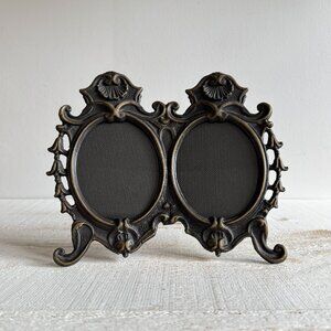 Vintage Ornate Metal Double Photo Frame with Stand
